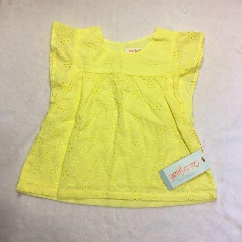 Cat & Jack Girls Top 3T – Yellow Lace Cotton Shirt |‎ NWT Toddler Summer Blouse
